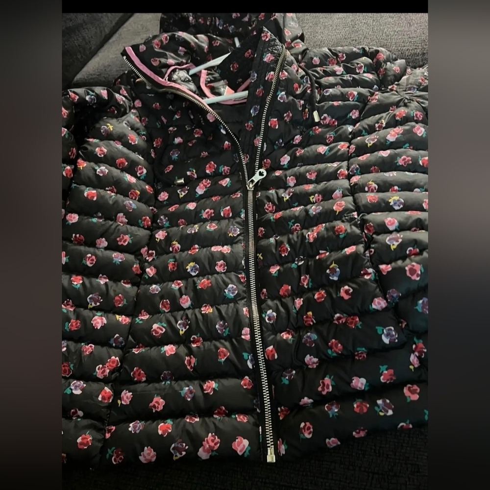 Kate Spade Black Floral Puffer Jacket-Size XS - Picture 6 of 9